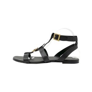 Christian Dior‎ Black Leather Gladiator Flat Sandals Gold Buckle 41